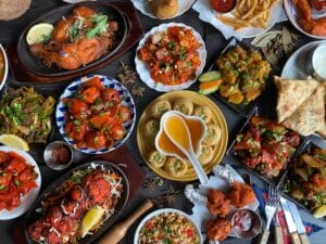 a table filled with lots of different types of food